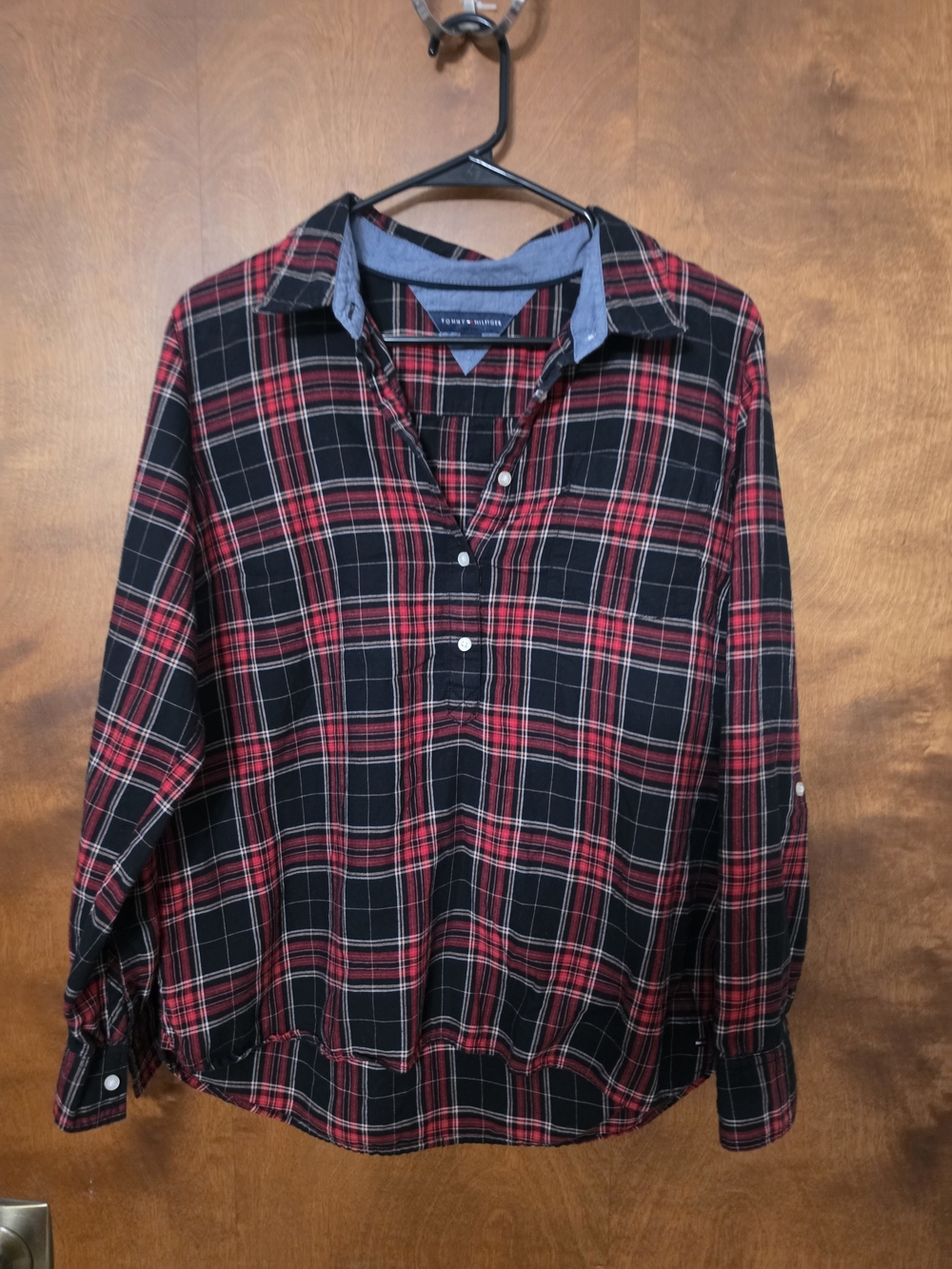 Tommy Hilfiger Red and Black Plaid Casual Button-Down Shirt